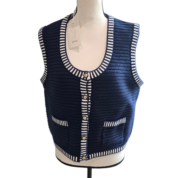 Joie Sweaters - Joie Navy and White Buttoned Knit Nautical Sweater Vest NEW Womens